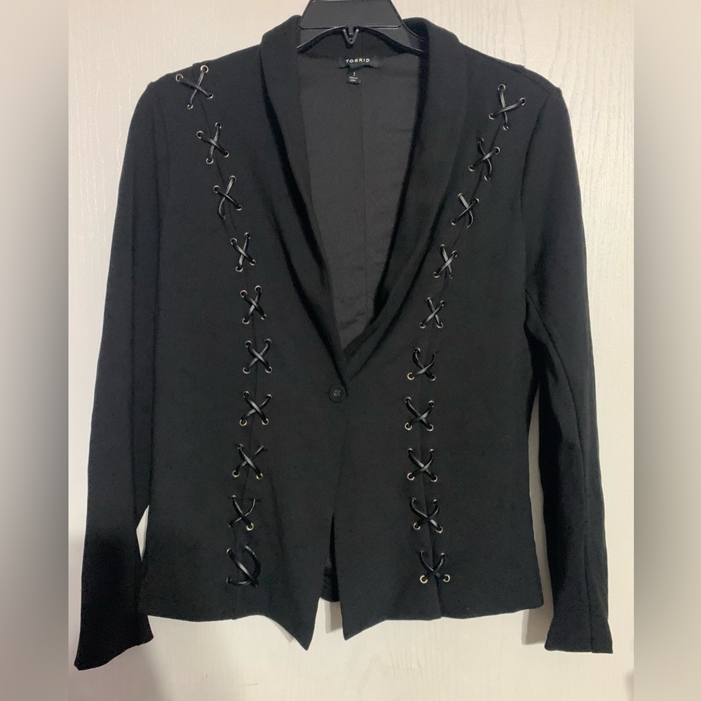 Torrid Black Lace-Up Blazer Jacket